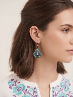 Teal & Purple Bohemian Mandala Dangle Earrings
